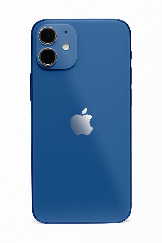 Blue Apple iPhone 12 Mini psd phone rear view mockup. NOVEMBER 12, 2020 - BANGKOK, THAILAND