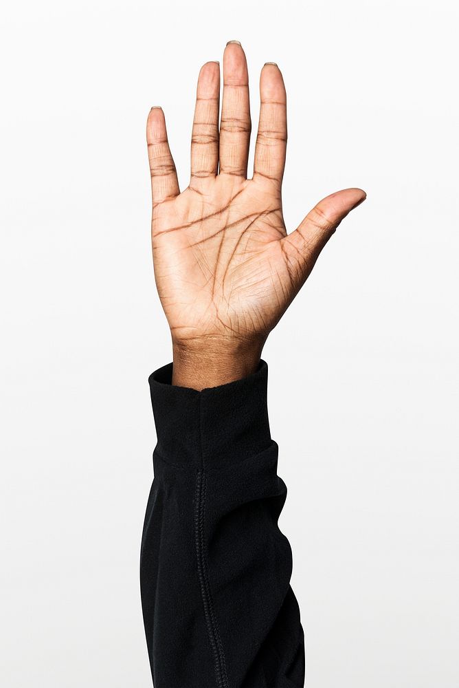 Hand showing palm gesture psd with black long sleeve