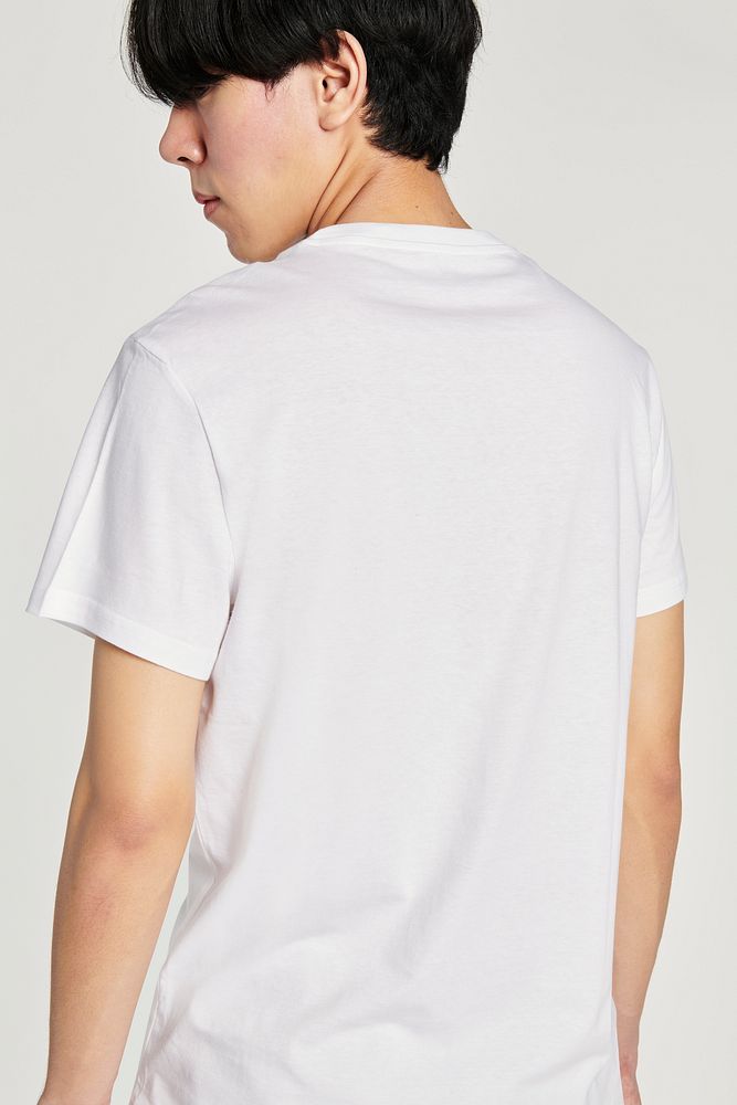 Asian man in a white t-shirt