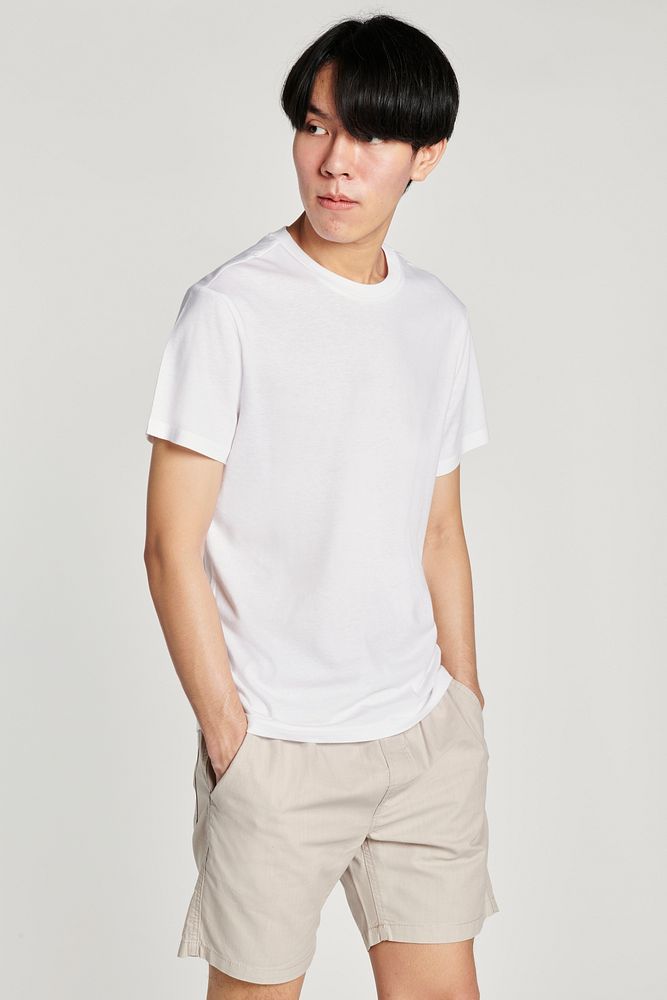 Asian man in a white t-shirt