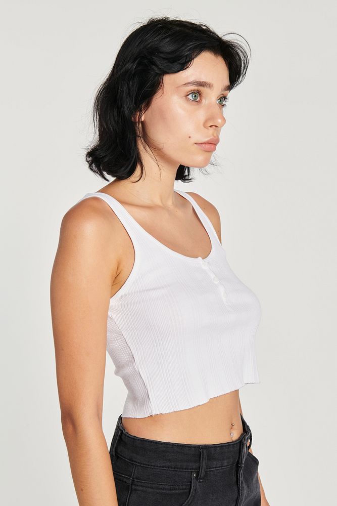 Woman in a white crop top 