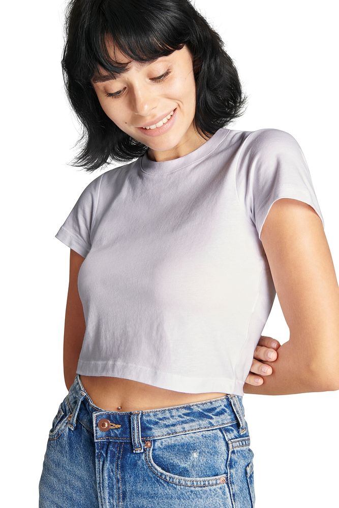 White crop top and mom jeans mockup 