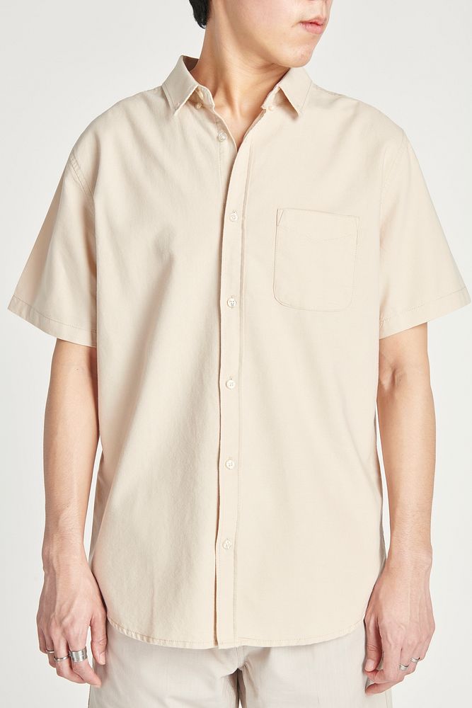 Men's beige shirt mockup minimal outfit