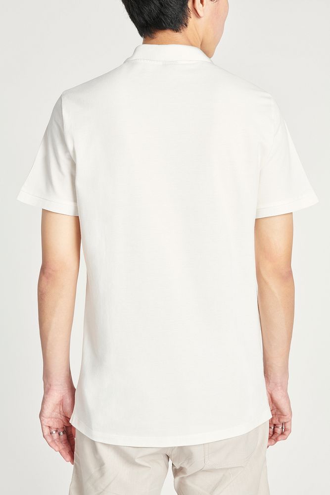 Man in a white collared shirt mockup rear view 