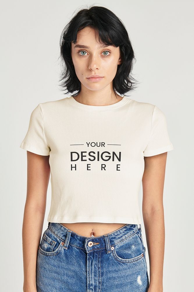 Women's crop top mockup and high waisted jeans 