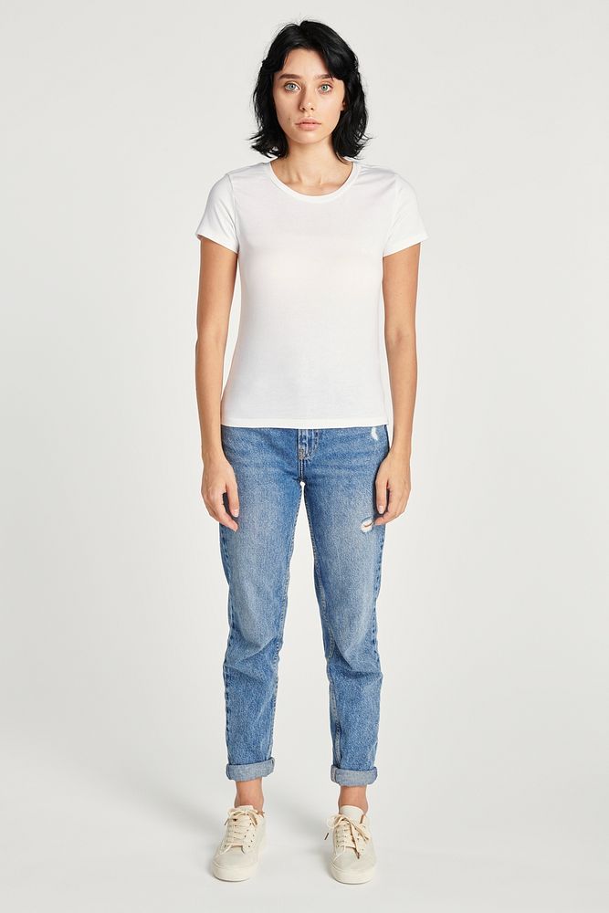 Woman in a white t-shirt 