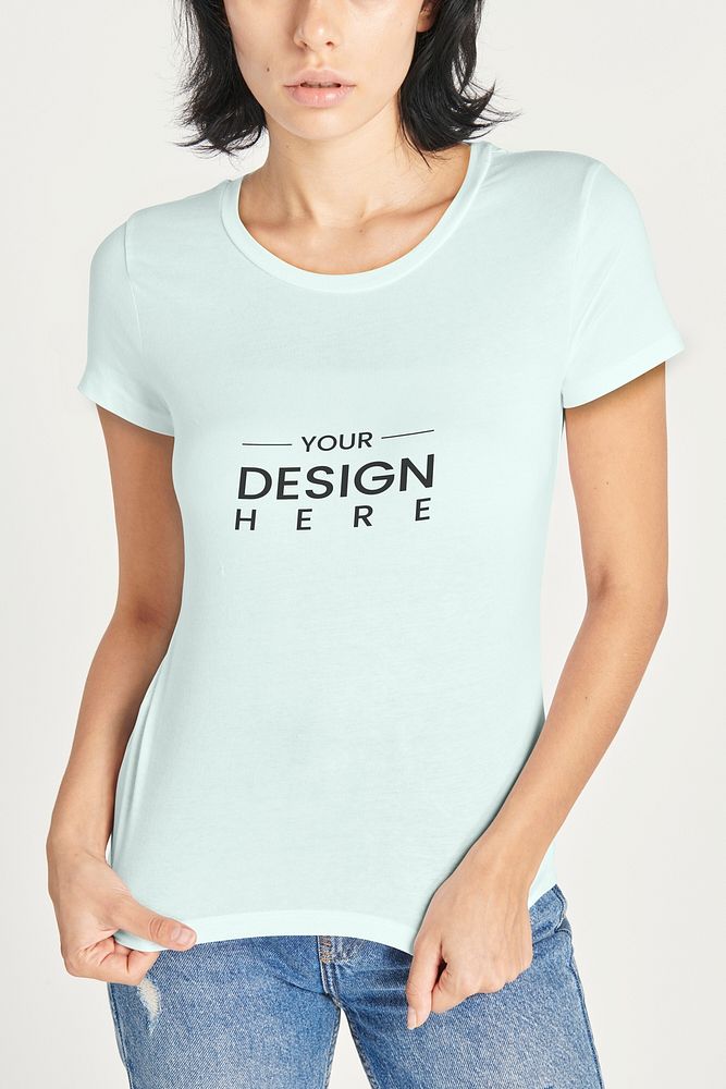 Women's light blue tee mockup psd