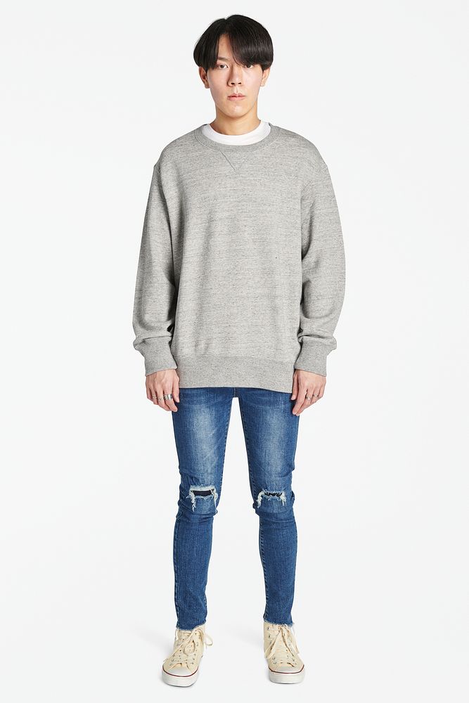 Man mockup in gray college sweater mockup