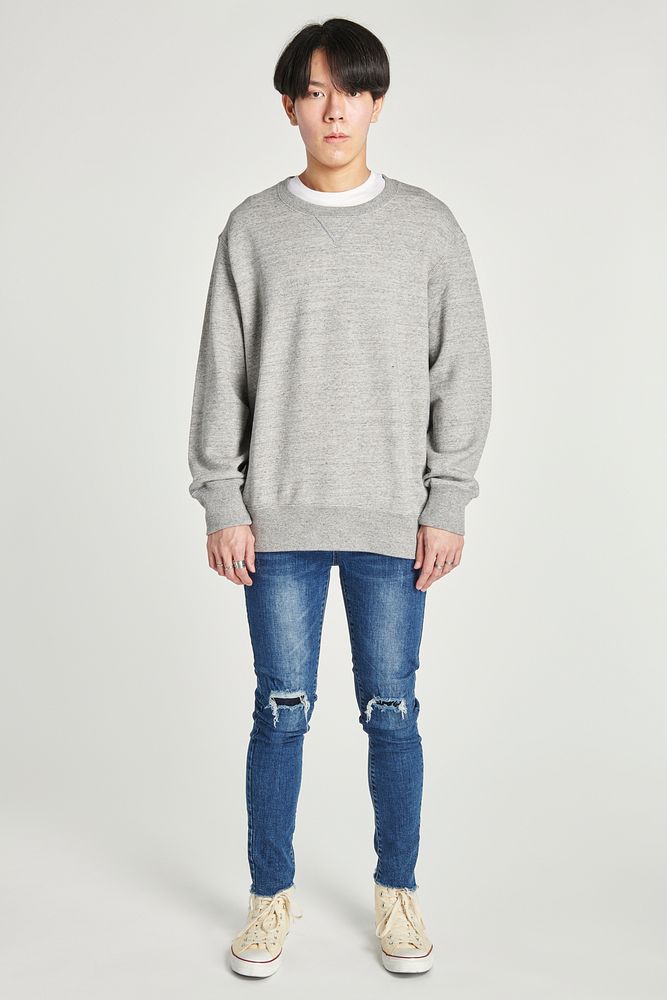 Men's gray college sweater
