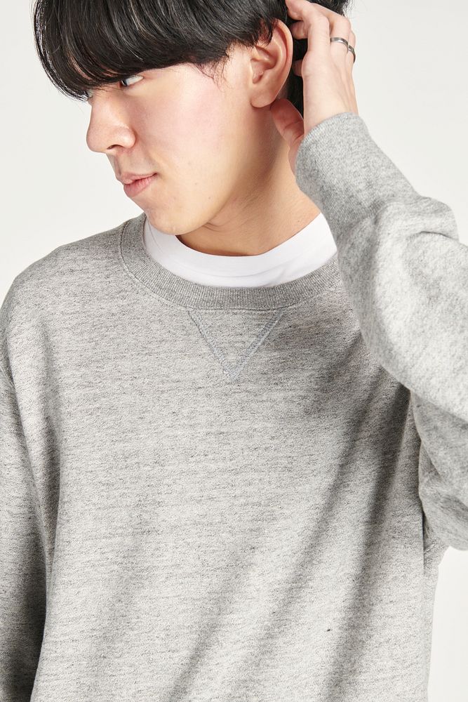 Men's casual gray sweatshirt mockup