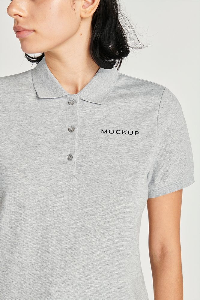 Gray polo shirt template women's apparel mockup