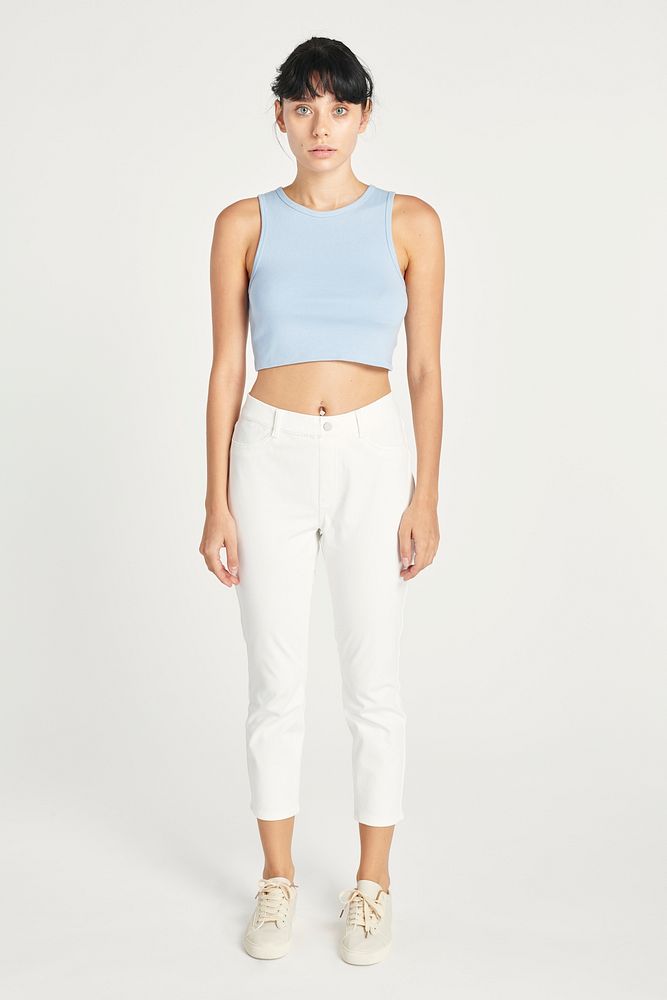Women's light blue cropped tank top summer apparel