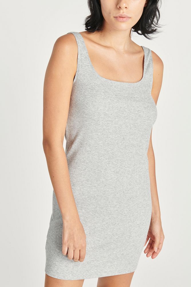 Gray fitted dress mockup on a gray background