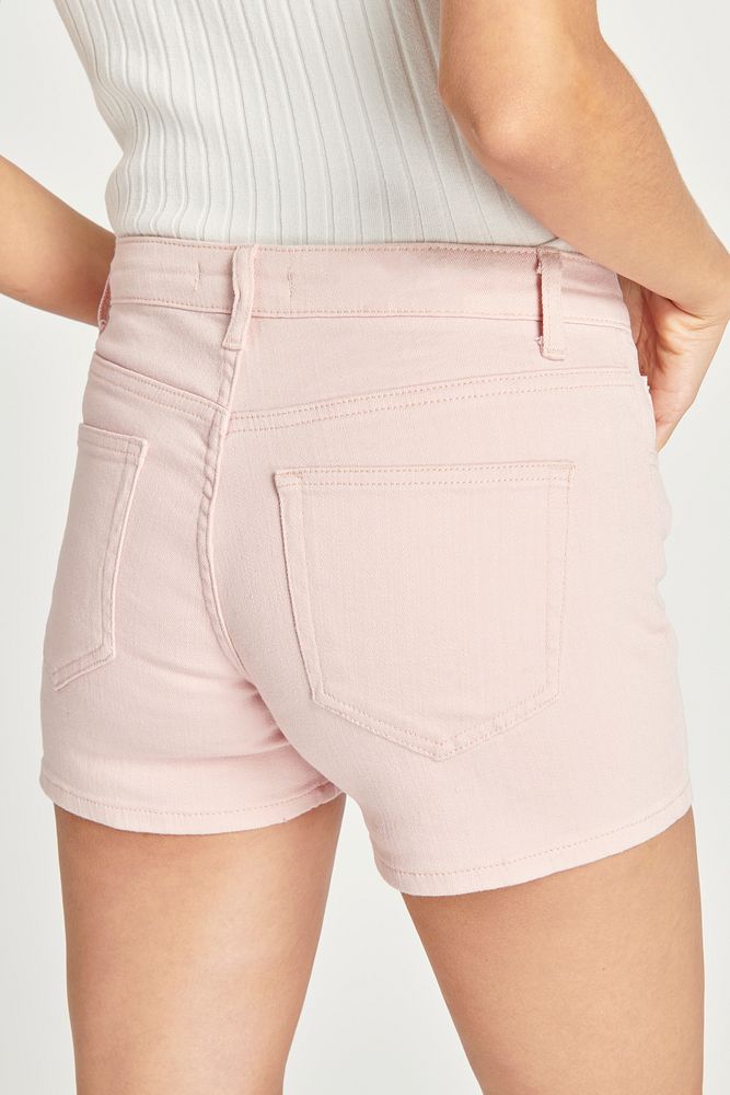 Woman in baby pink shorts 