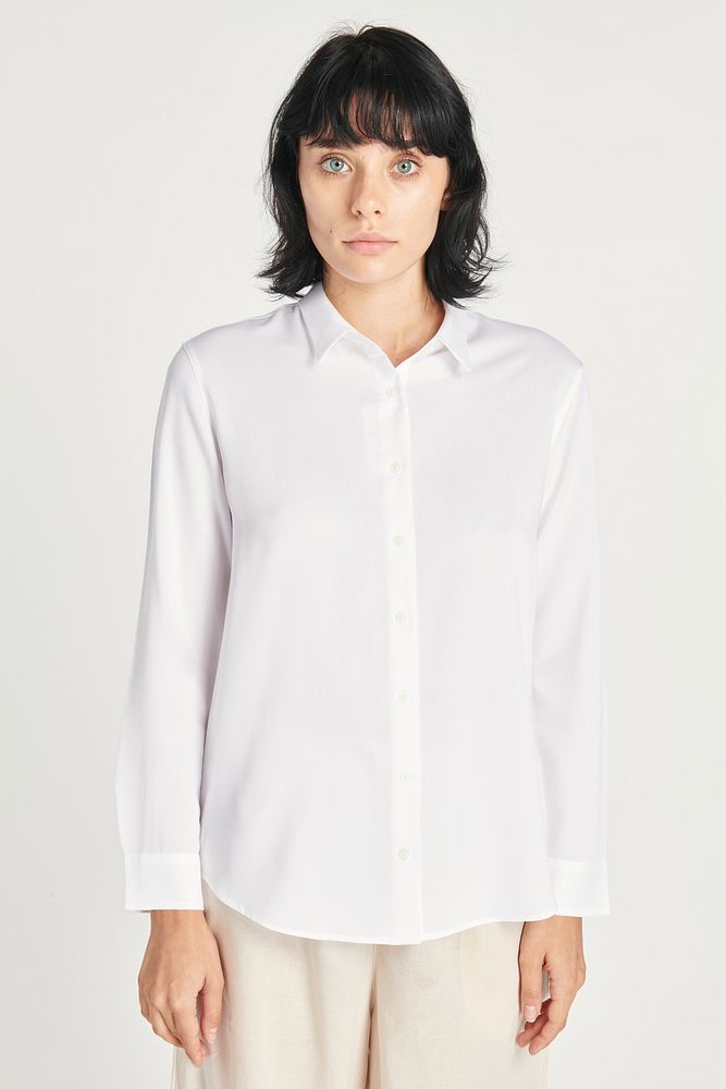 Woman wearing minimal pants with a white shirt