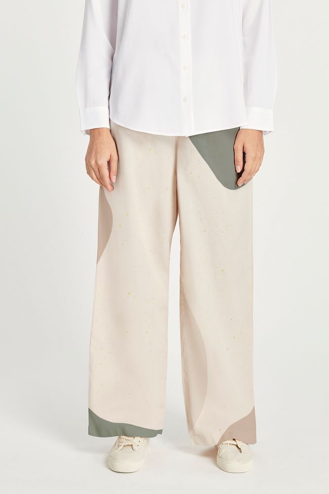 Woman wearing wide leg trousers mockup with a graphic pattern