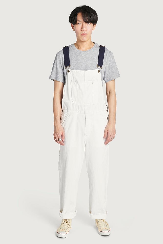 Man wearing white dungarees mockup