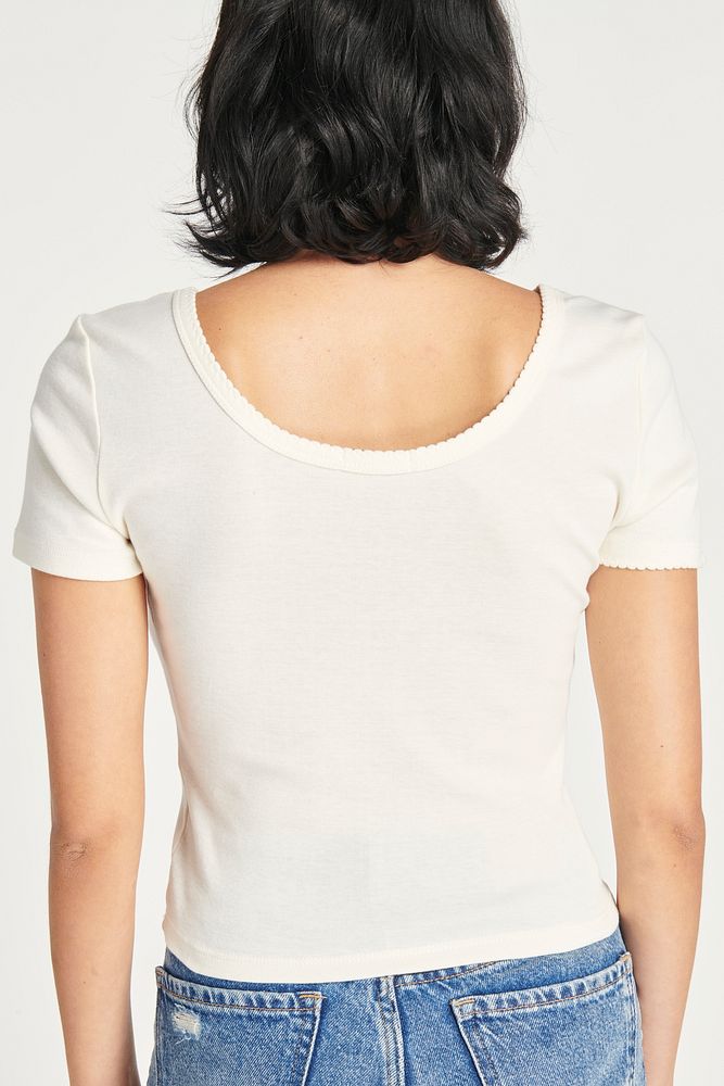 Woman in a white t-shirt mockup