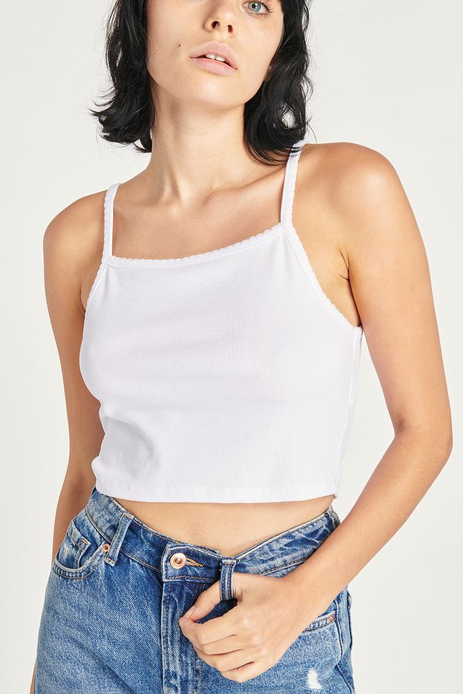 White singlet top mockup with jeans