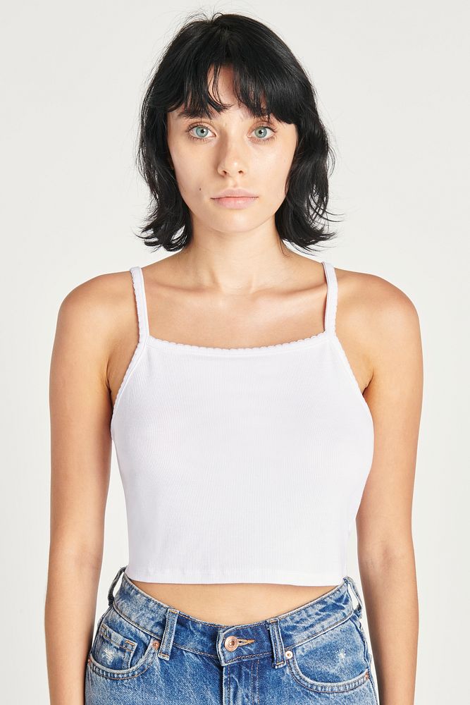 Woman in a white cropped top