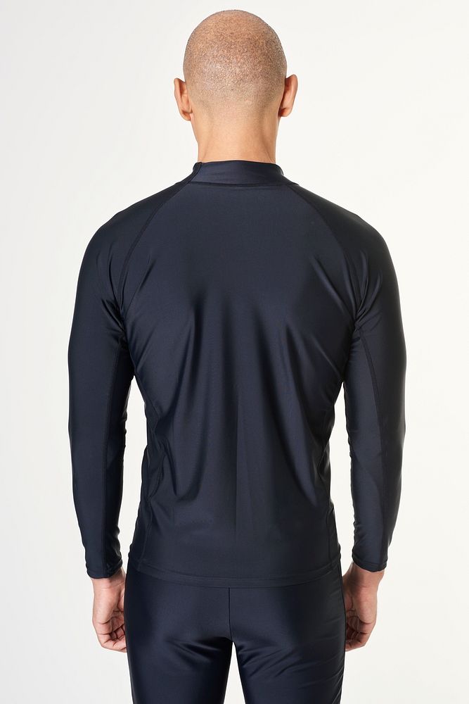 Men's long sleeved black swimwear rear view 