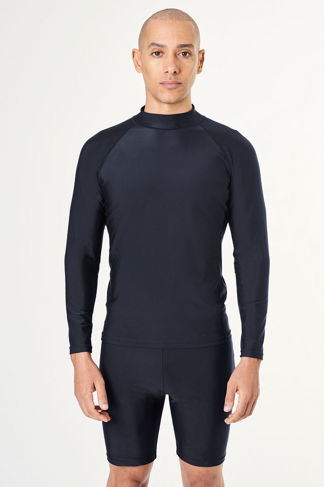 Men's long sleeved wetsuit top mockup black swimwear