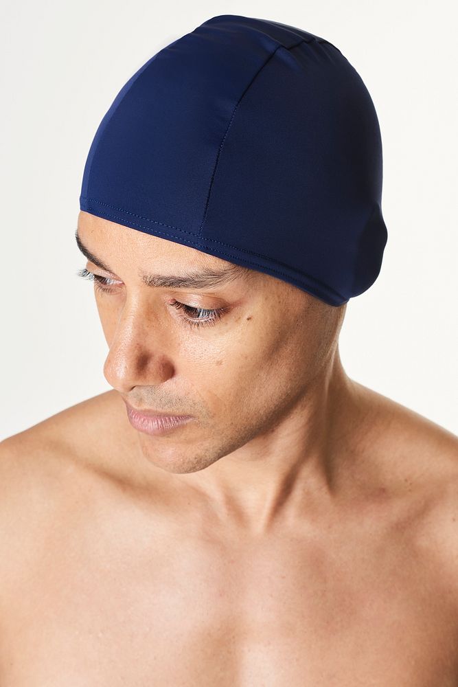 Men's navy blue swimming cap mockup