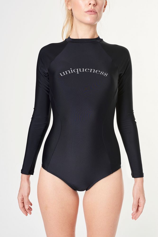 Woman's long sleeved wetsuit mockup in black