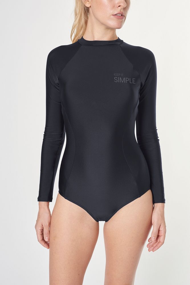 Woman's long sleeved wetsuit mockup in black