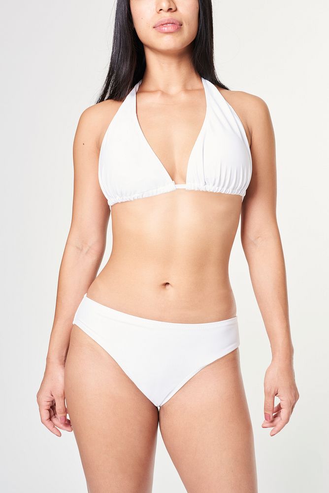 Women's halterneck bikini white swimwear