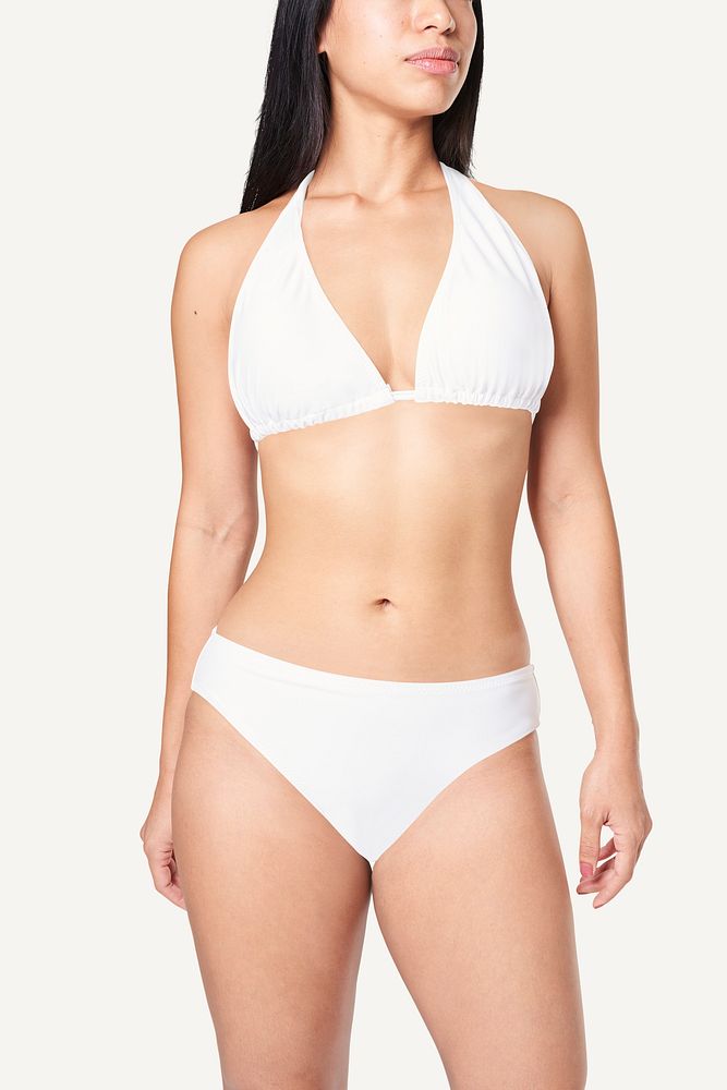 White halterneck bikini psd mockup