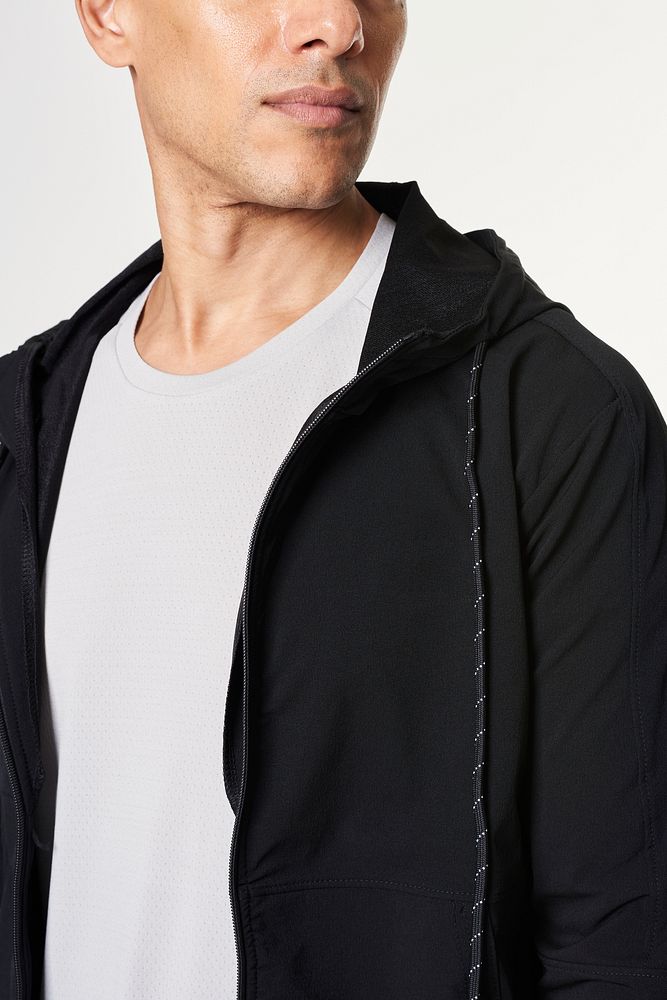 Men's black hoodie t-shirt mockup