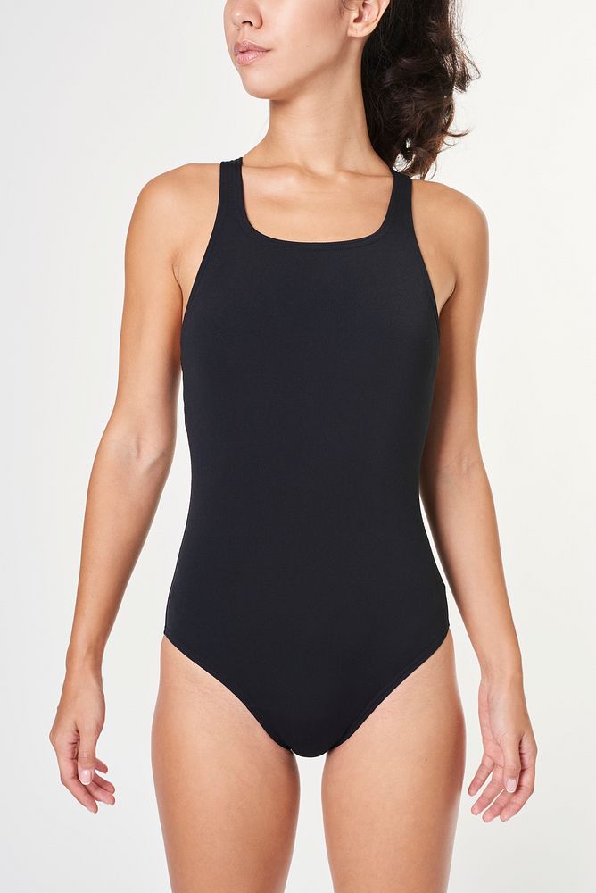 Woman in black swimsuit mockup