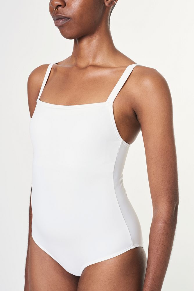 Black woman in white swimsuit mockup