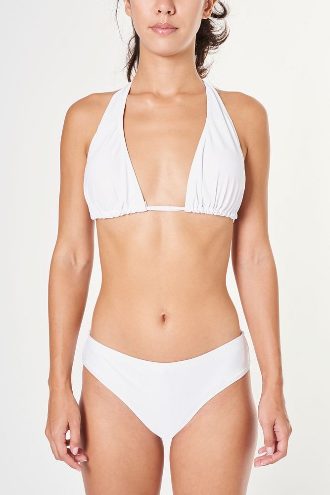 Women's halterneck bikini white swimwear