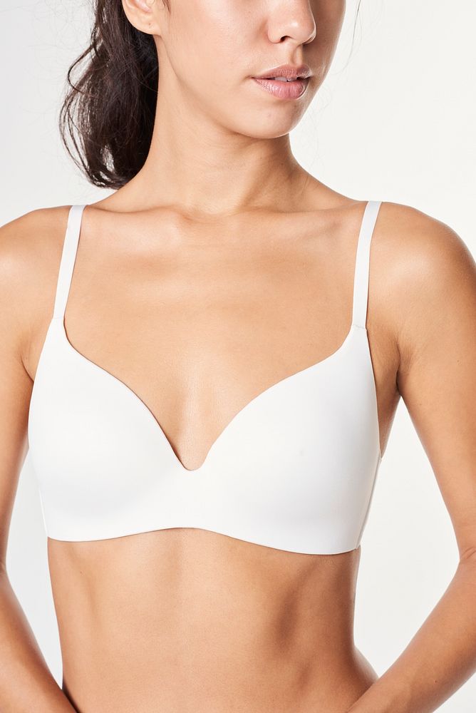 Woman in a white wireless bra mockup