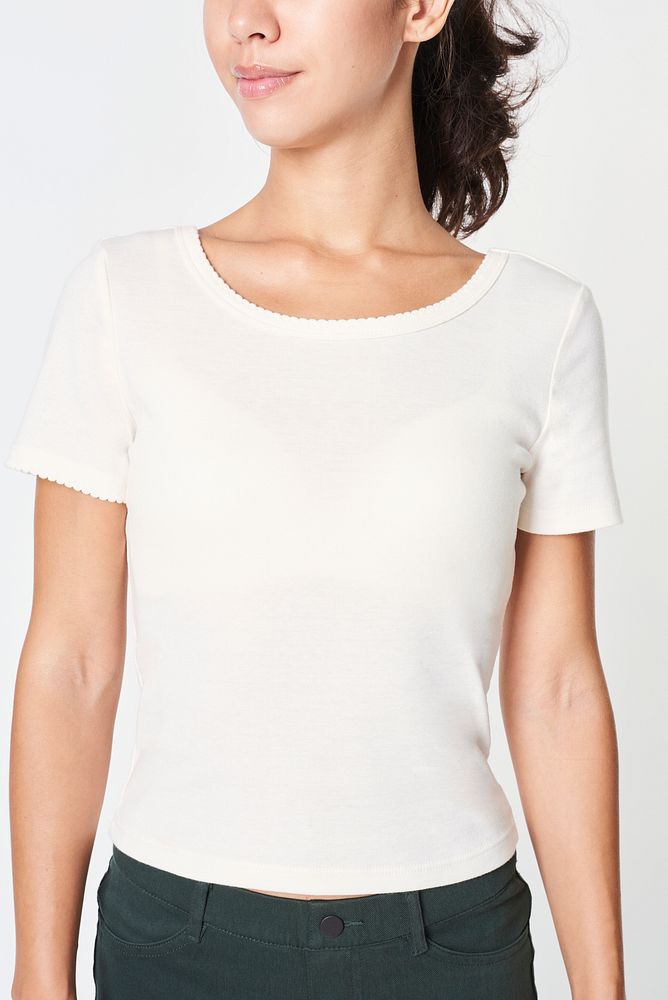 Woman in a white t-shirt 