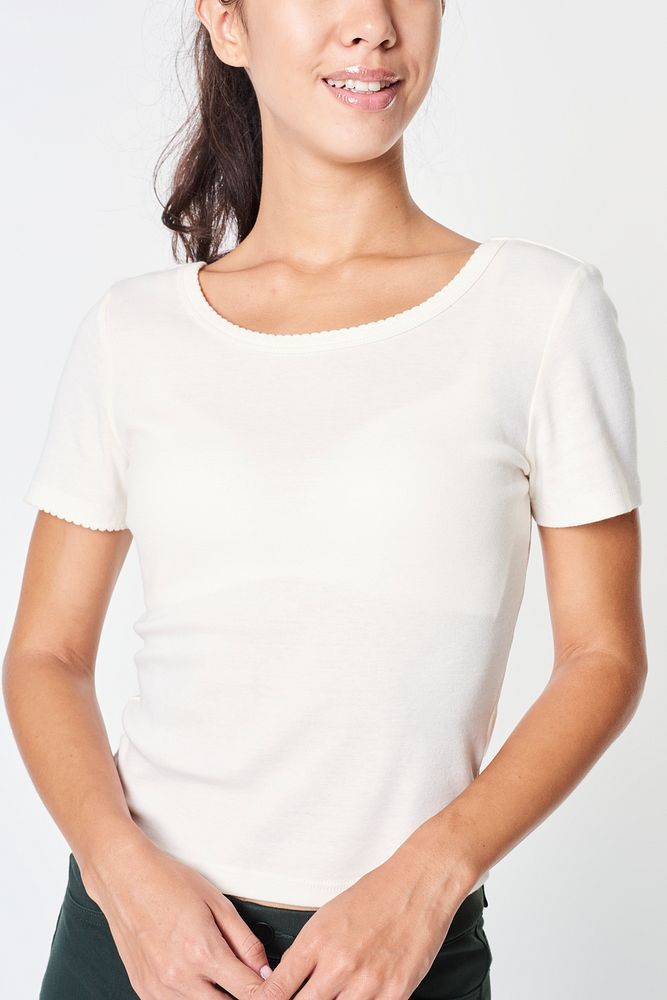 Woman in a white t-shirt mockup