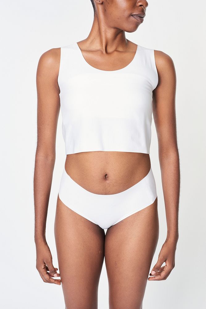 Women's crop tank top and white underwear mockup 
