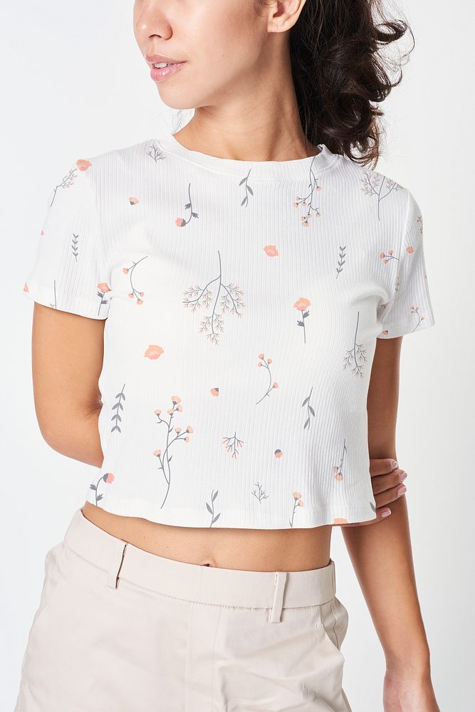 Women's white cropped top mockup cute outfit