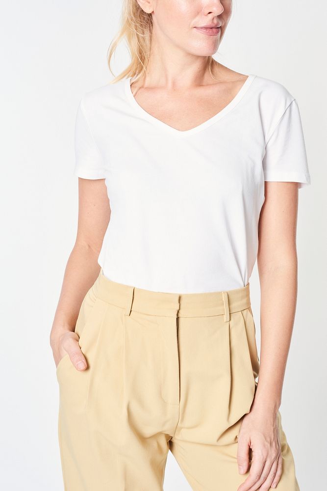 Woman in a white t-shirt mockup