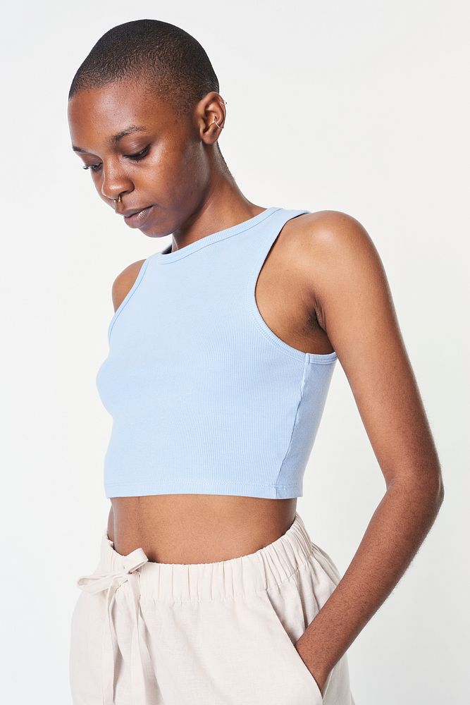 Light blue crop tank top mockup summer outfit