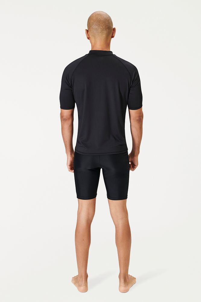Men's black short sleeve swimsuit mockup 