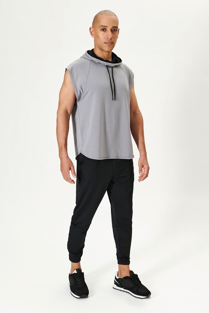 Men's gray sports sleeveless hoodie 