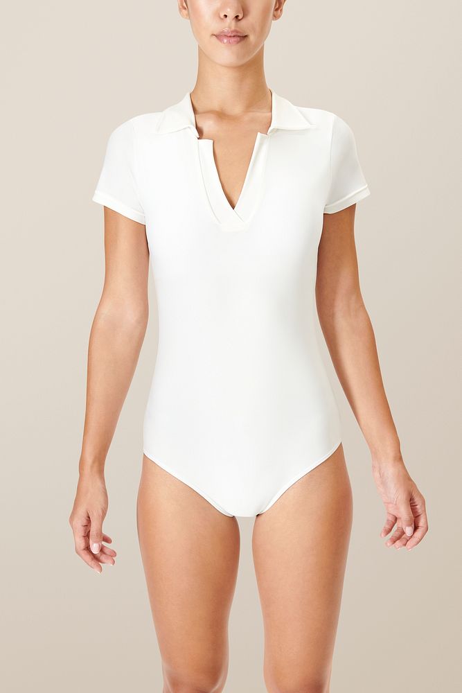 Woman in a white bodysuit mockup