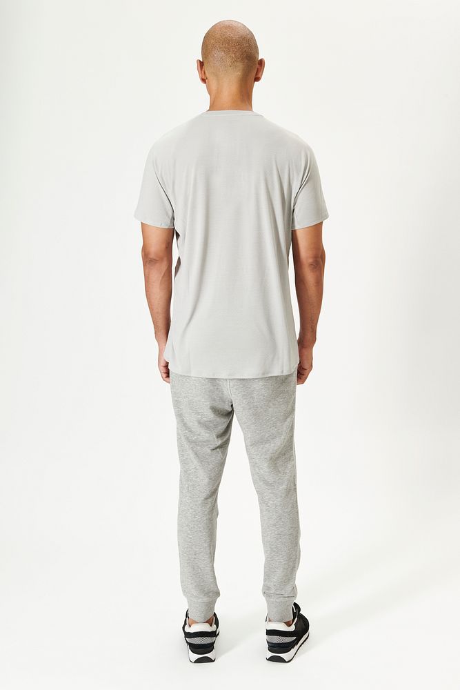 Man in gray tee and sweatpants mockup