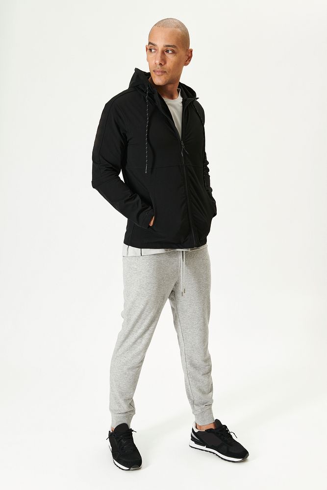 Men's black hoodies sport wear psd mockup outfit