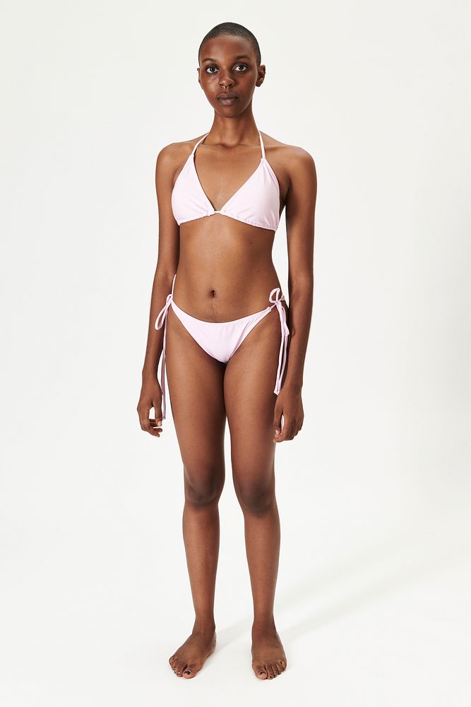 Black woman in light pink bikini mockup