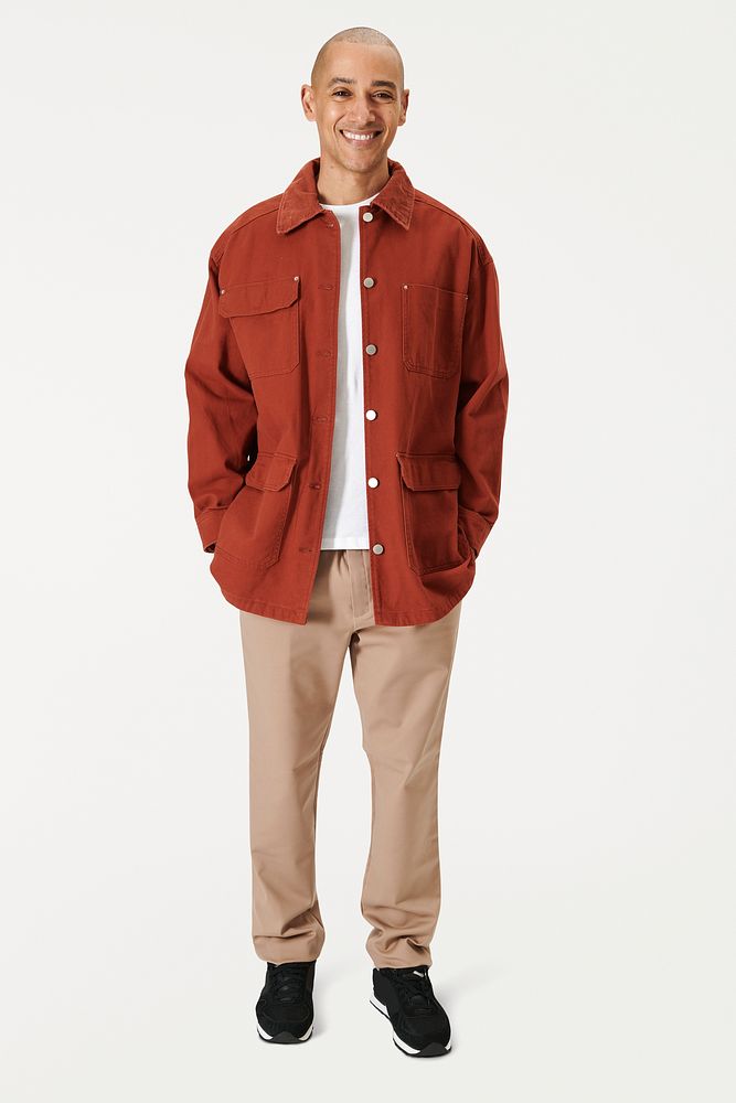 Men's red jacket mockup full out fit apparel 