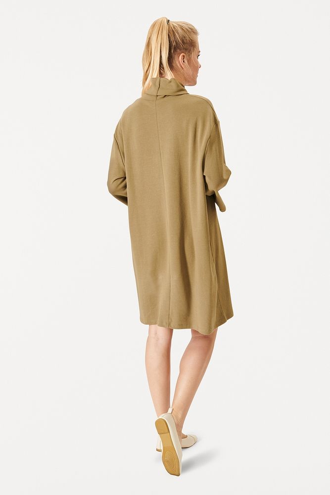 Women's beige dress psd mockup rear view